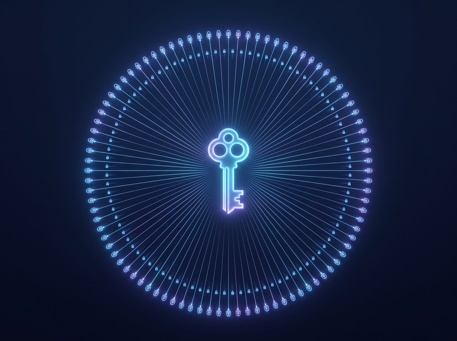 A single key with lines radiating to many nodes
